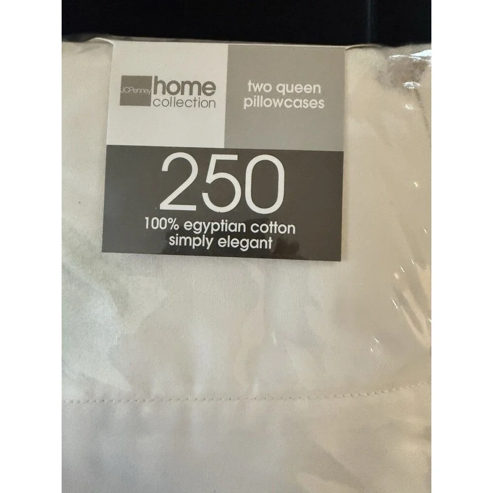JC Penney Home  2 Queen Size Pillow Cases 250 Egyptian Cotton Slate Green/Ivory - Picture 2 of 5